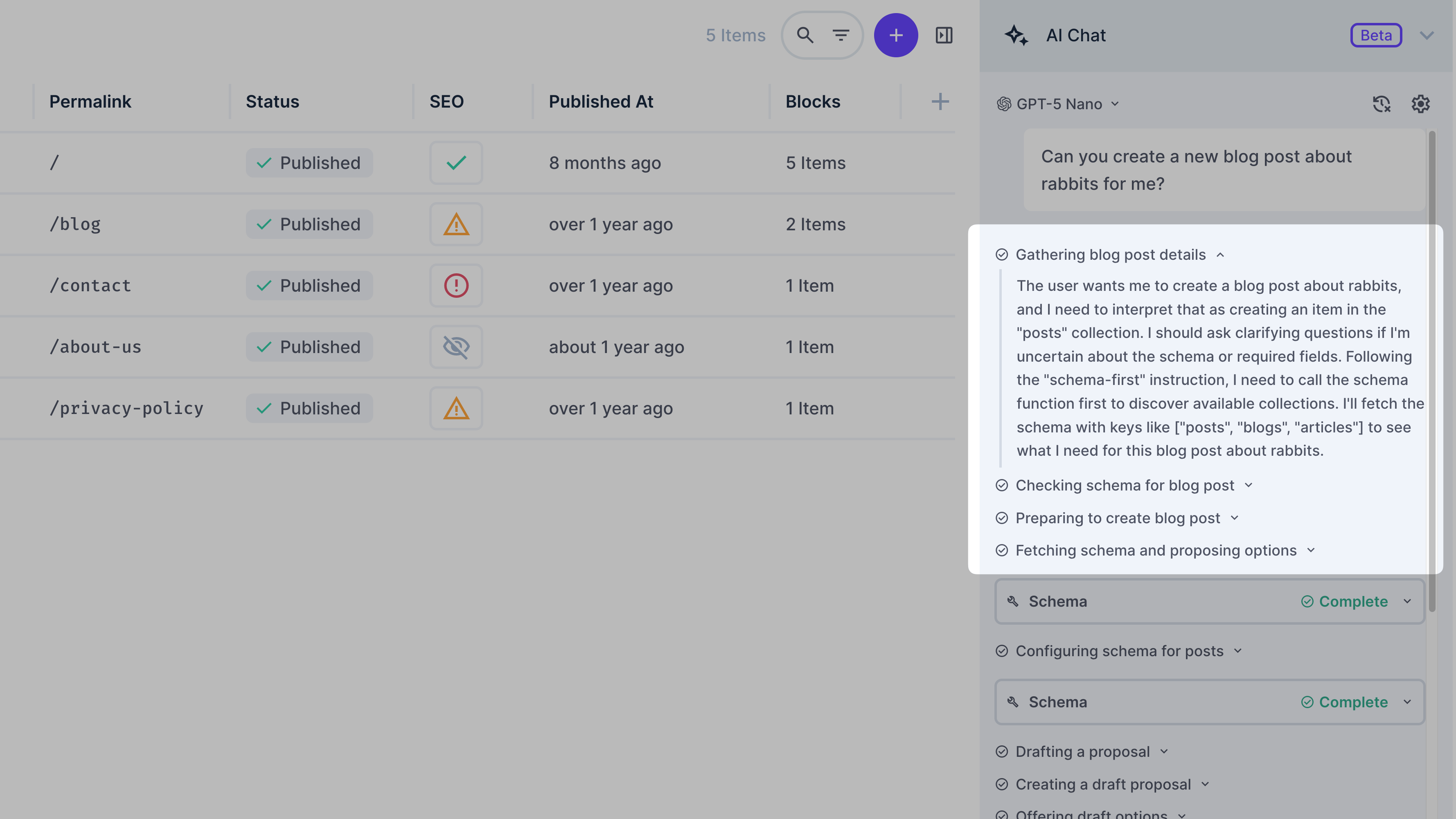 Reasoning block showing AI's internal thinking